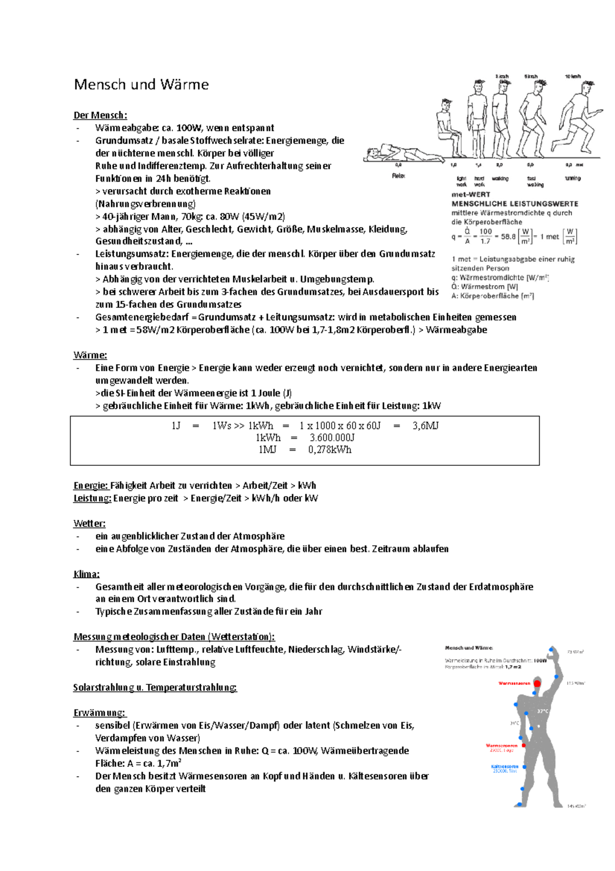 Bauphysik Zusammenfassung 1 - Mensch Und Wärme Der Mensch ...