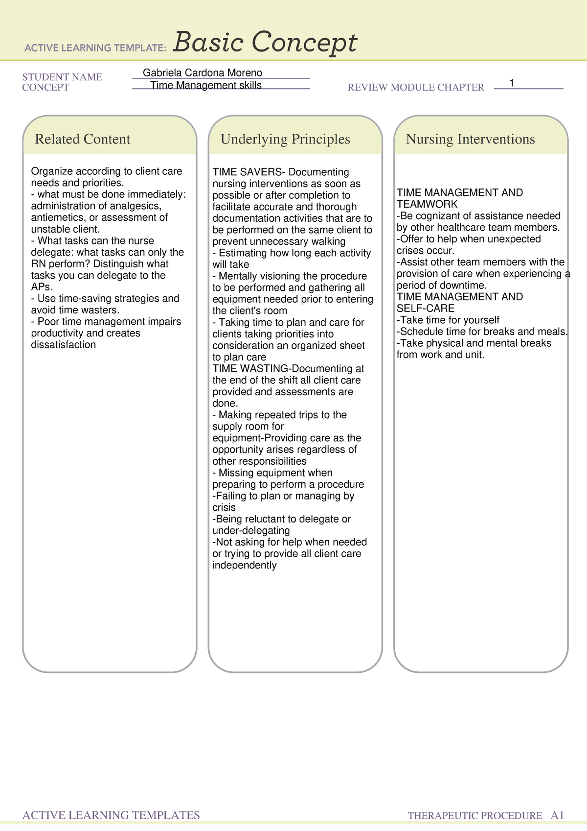 Basic Concept form TIME Management - NUR2811C - STUDENT NAME CONCEPT ...