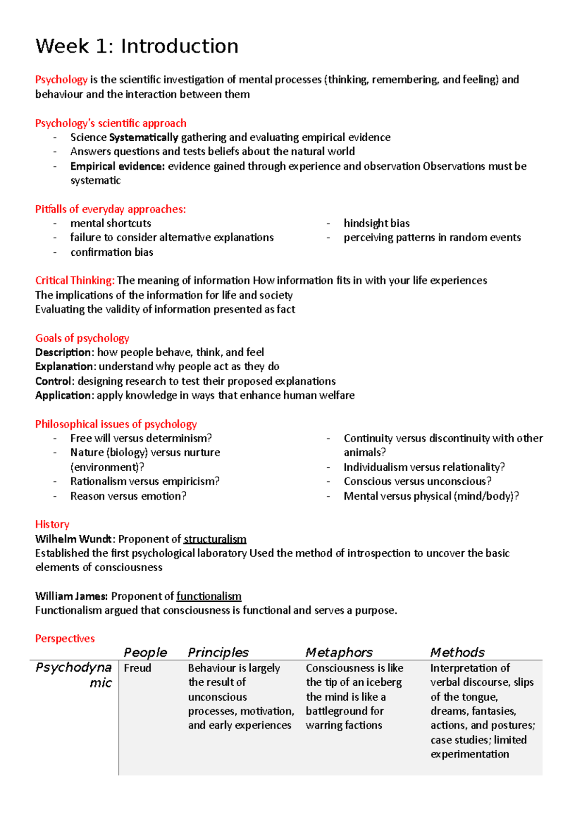 1 Introduction - Week One Notes for Psychology 1B - revision from ...