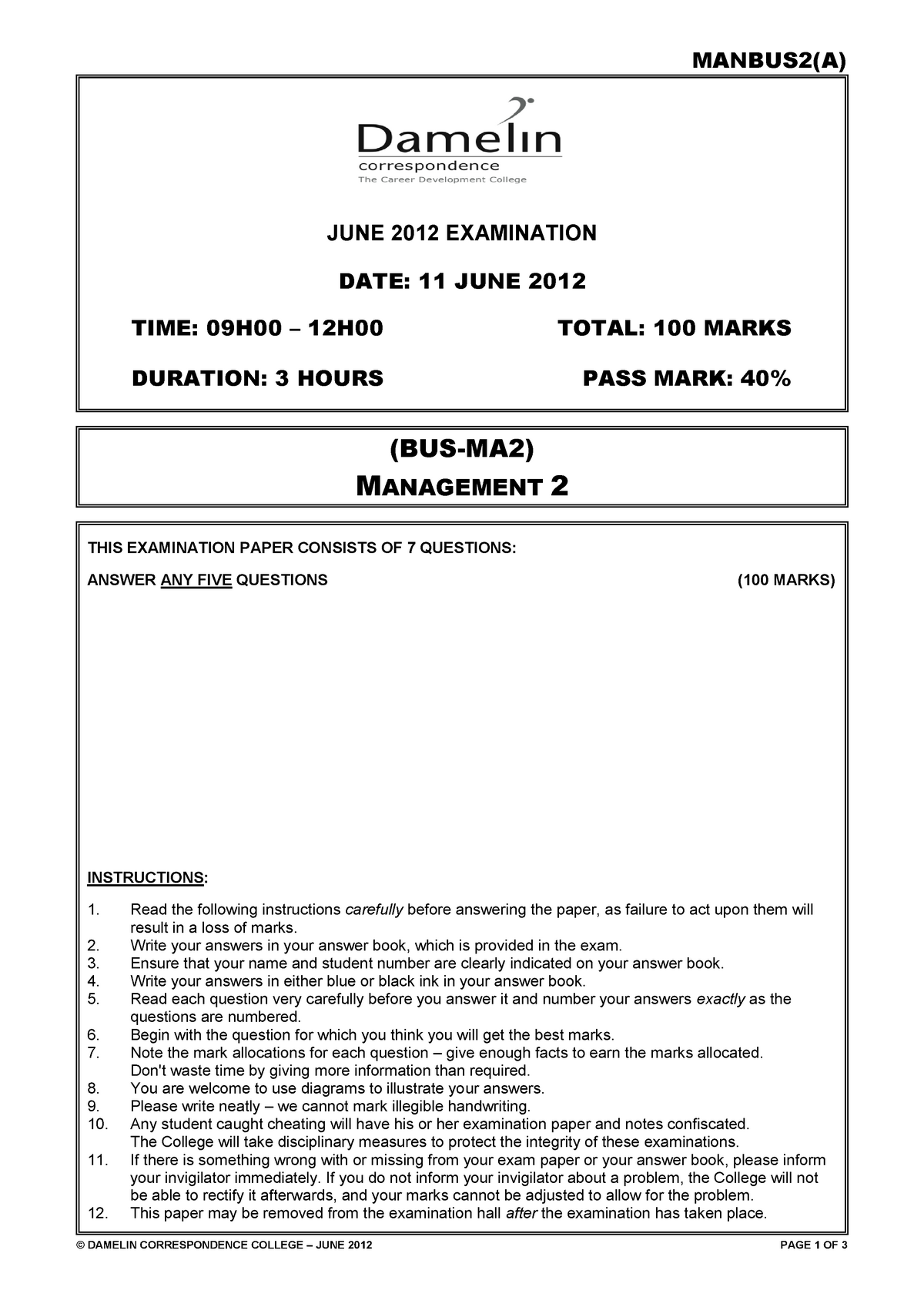 damelin correspondence college assignment cover sheet