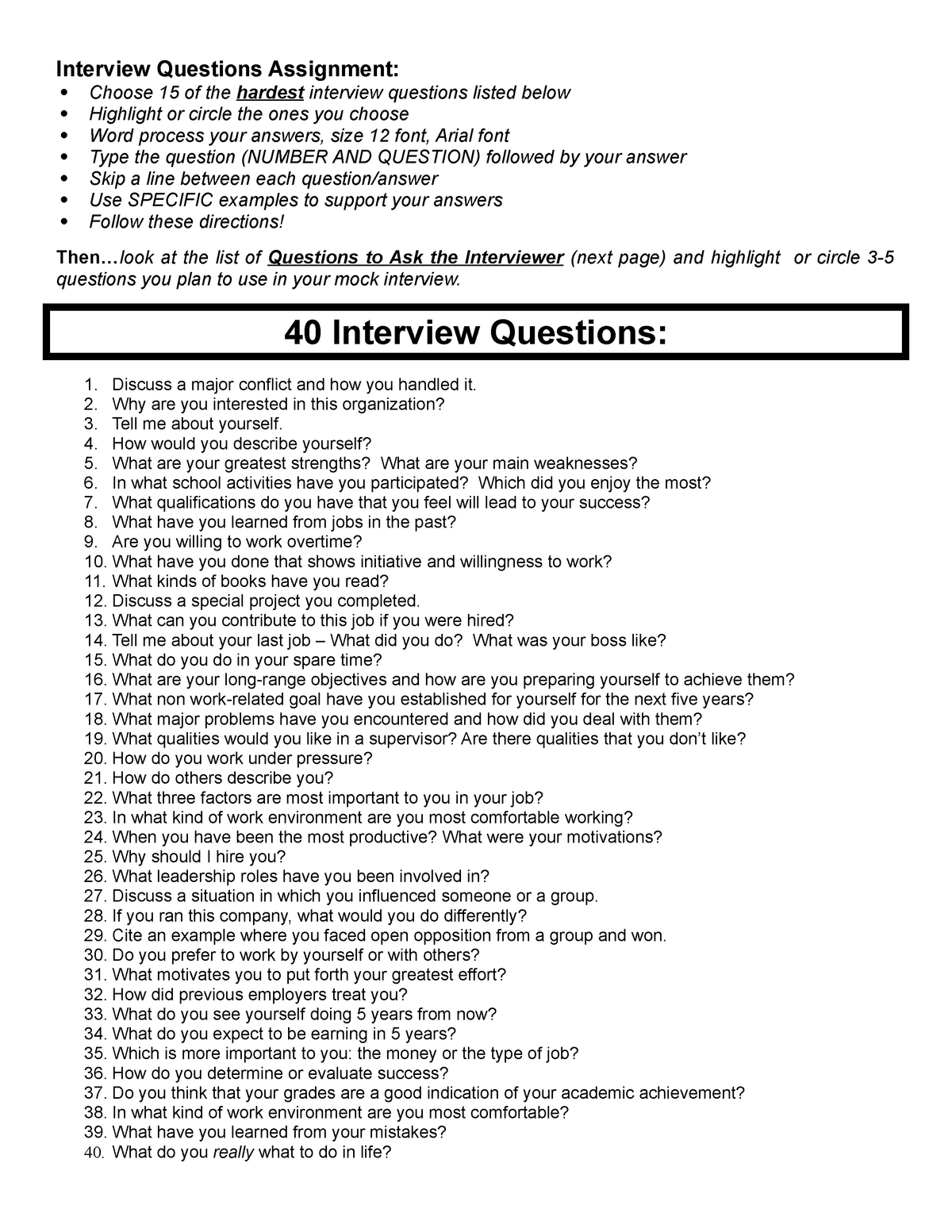 interview questions for assignment