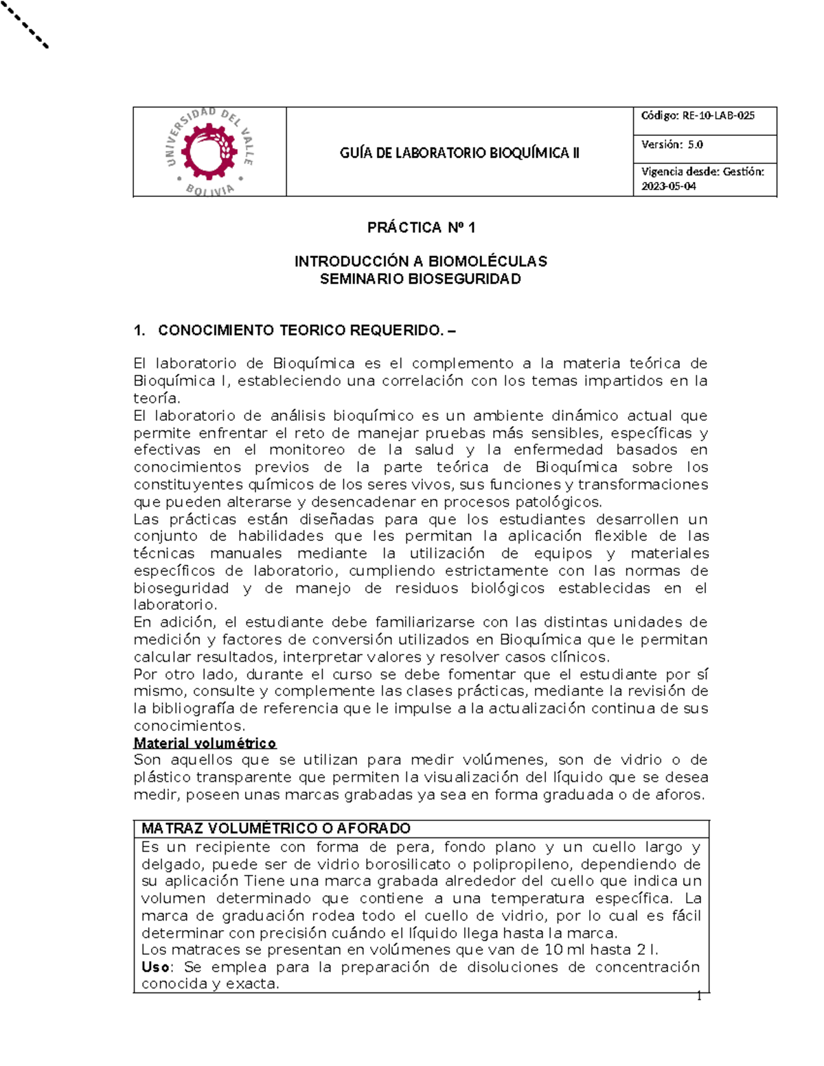 RE-10-LAB-025 Bioquimica II v5 - GUÍA DE LABORATORIO BIOQUÍMICA II ...
