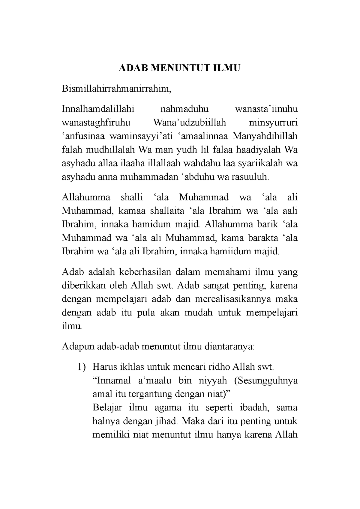 Adab Menuntut Ilmu Adab Menuntut Ilmu Bismillahirrahmanirrahim Innalhamdalillahi Nahmaduhu 6178