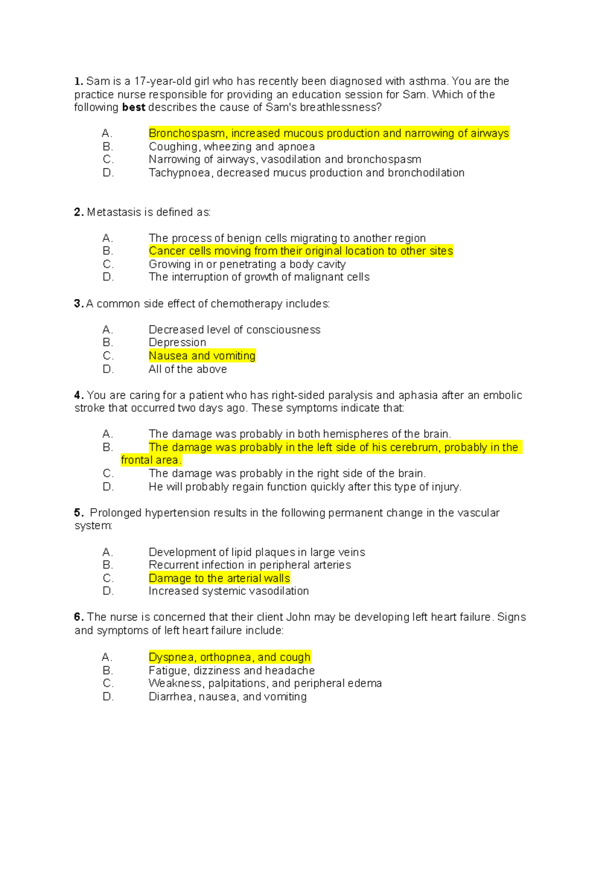 Answers - Practice MCQ copy - Sam is a 17-year-old girl who has ...