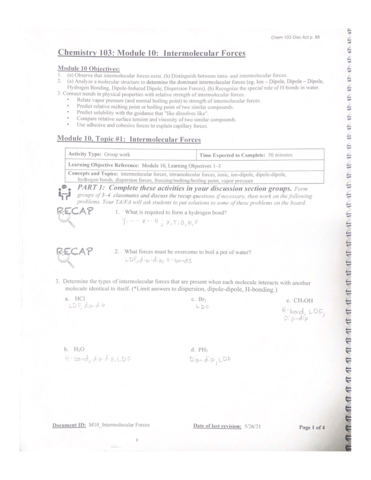 Discussion - Chem 103 Disc Act P. 88 Chemistry 103: Module 10 ...