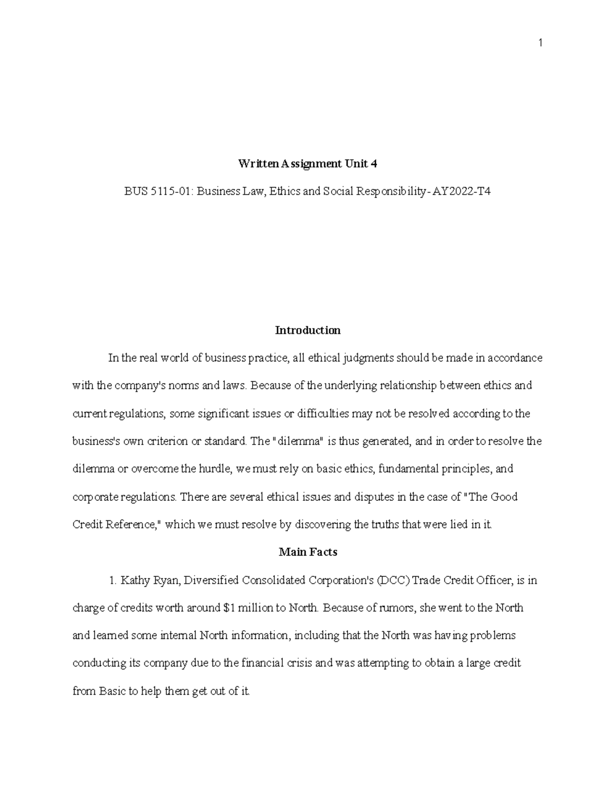 Written Assignment Unit 4 - Because of the underlying relationship ...