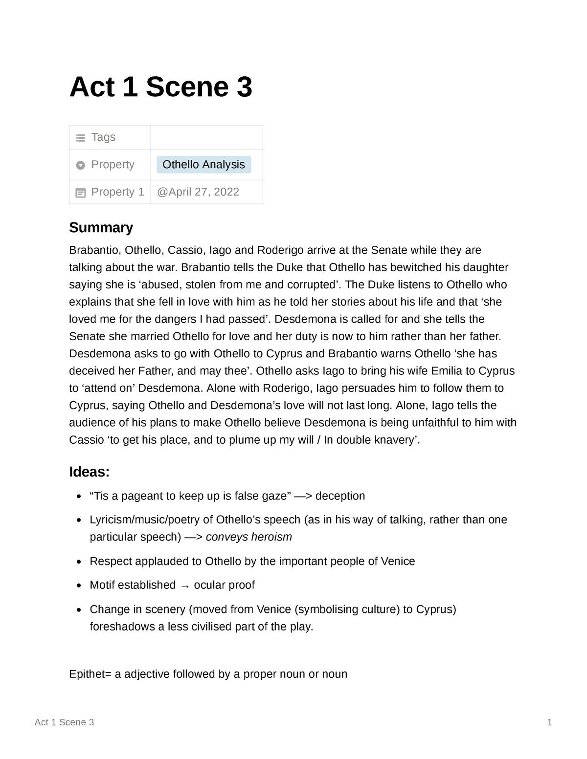 othello act 1 scene 3 essay