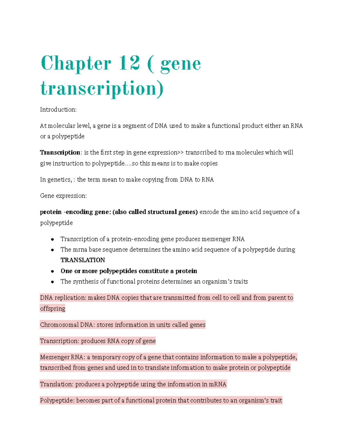 Chapter 12 ( gene transcription) - Chapter 12 ( gene transcription ...