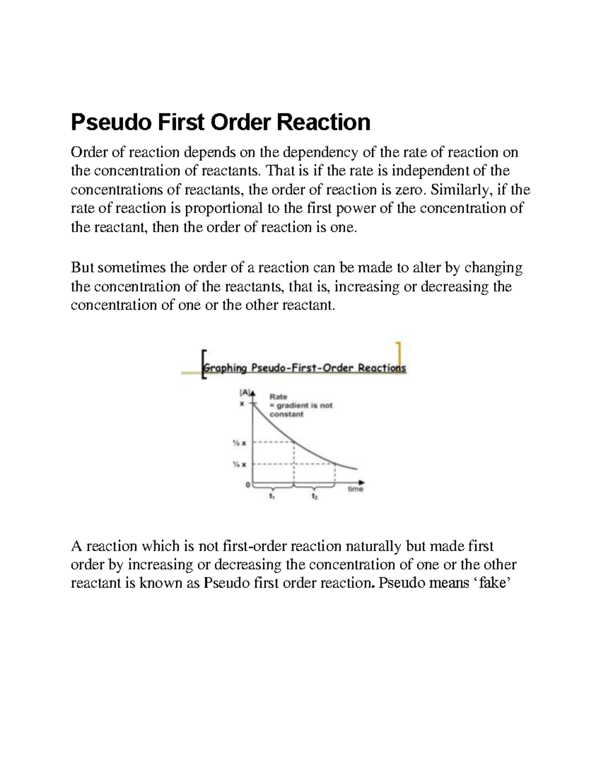 Pseudo First Order Reaction Pseudo First Order Reaction Order Of 