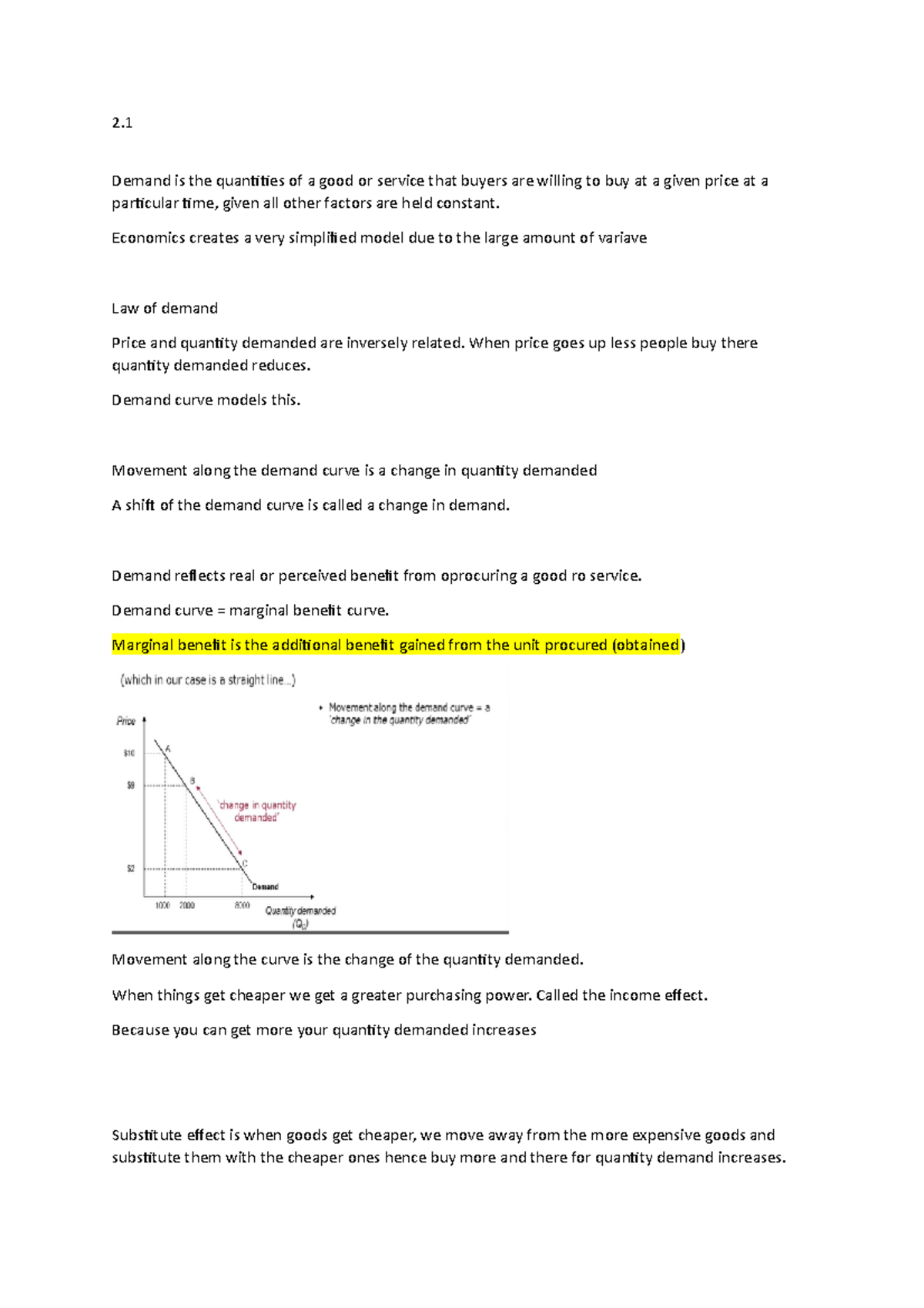 ECON 1101 2 - LECTURE NOTES ON TOPIC 2 - 2. Demand is the quantities of ...