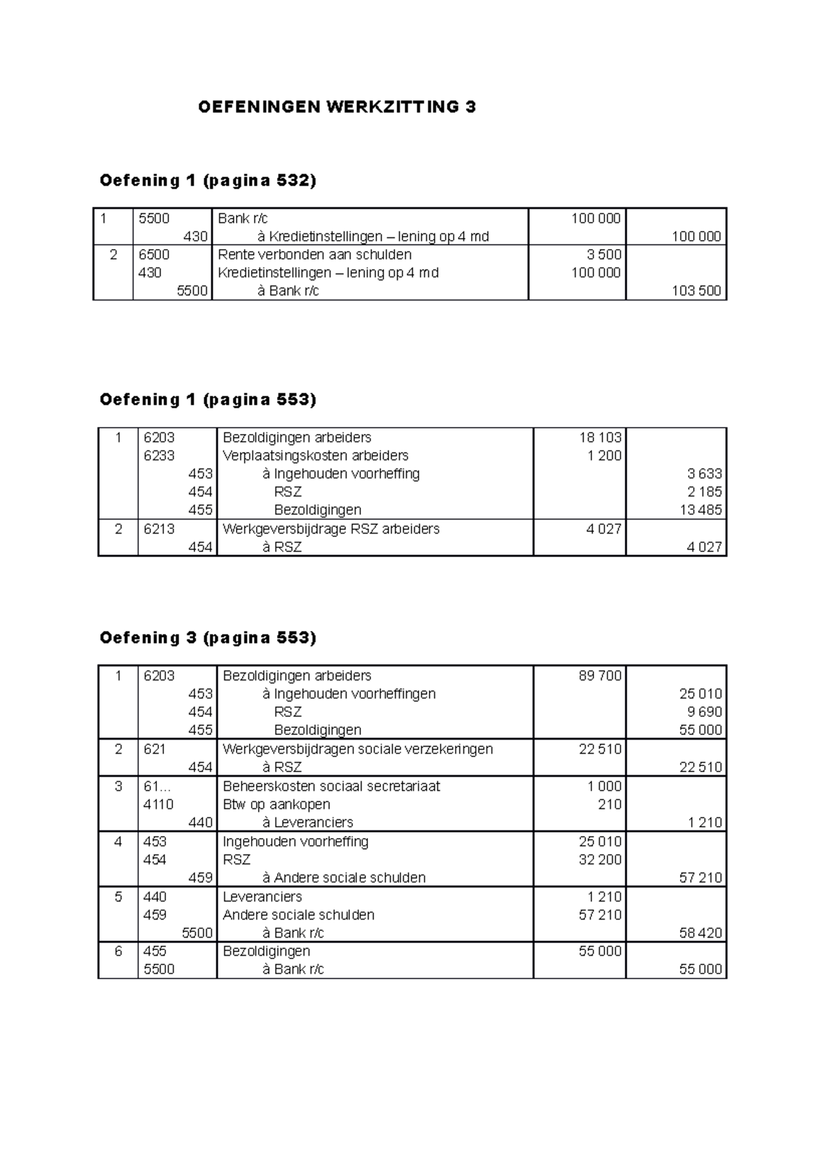 Boekhouden - Oefeningen Werkzitting 3 - OEFENINGEN WERKZITTING 3 ...