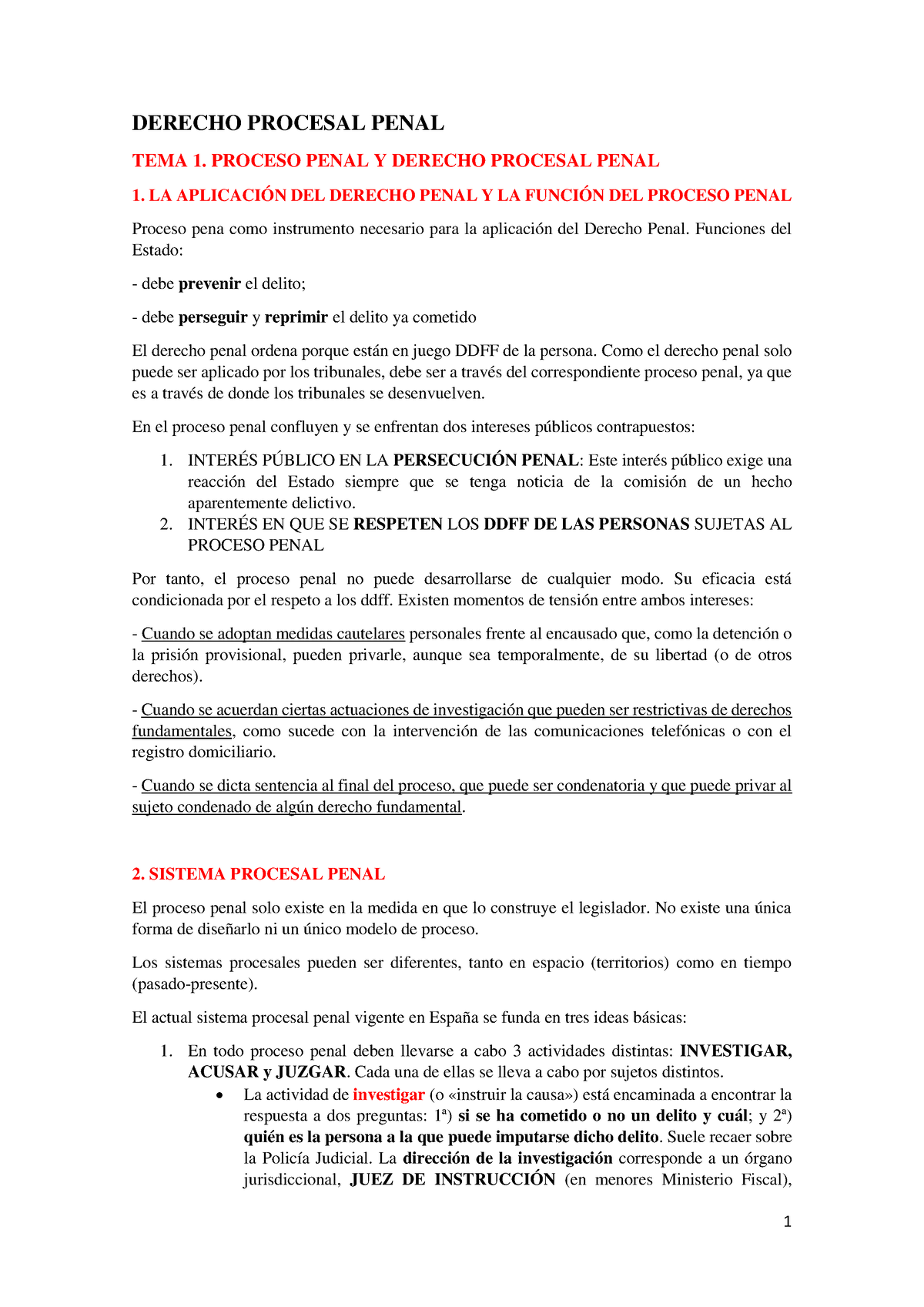 Apuntes Procesal Penal 1-5 - DERECHO PROCESAL PENAL TEMA 1. PROCESO ...