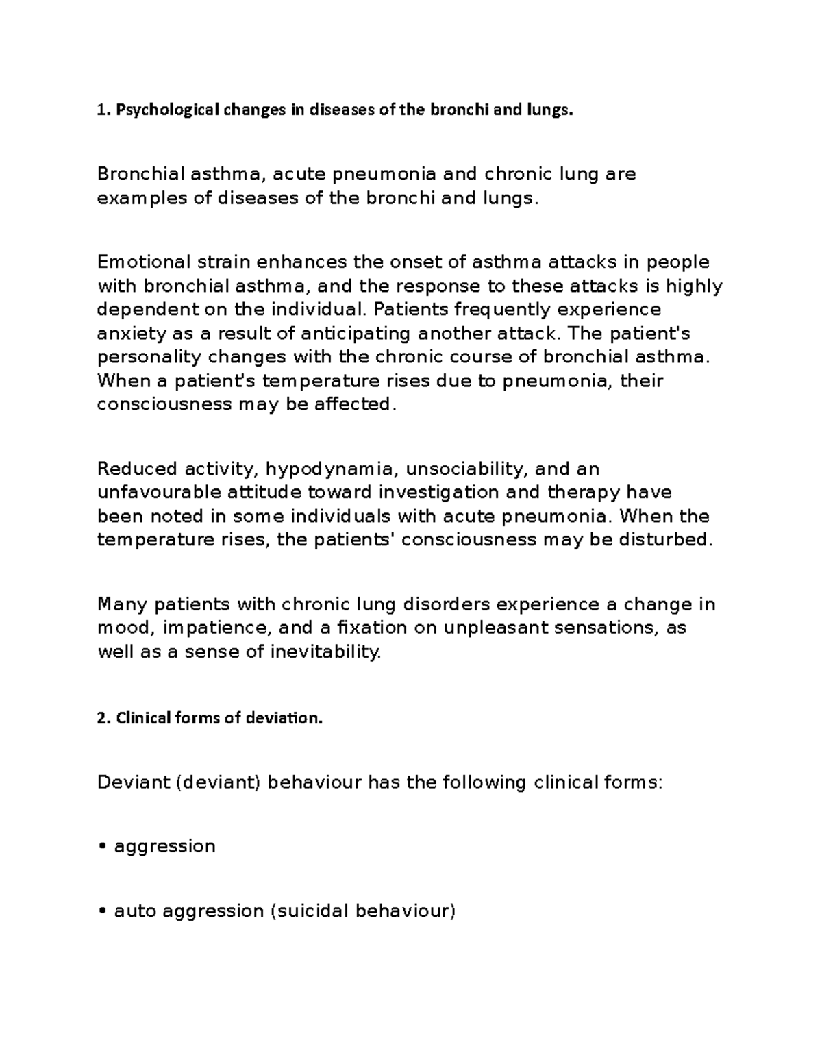 Medical Psychology Psychological changes in diseases of the bronchi