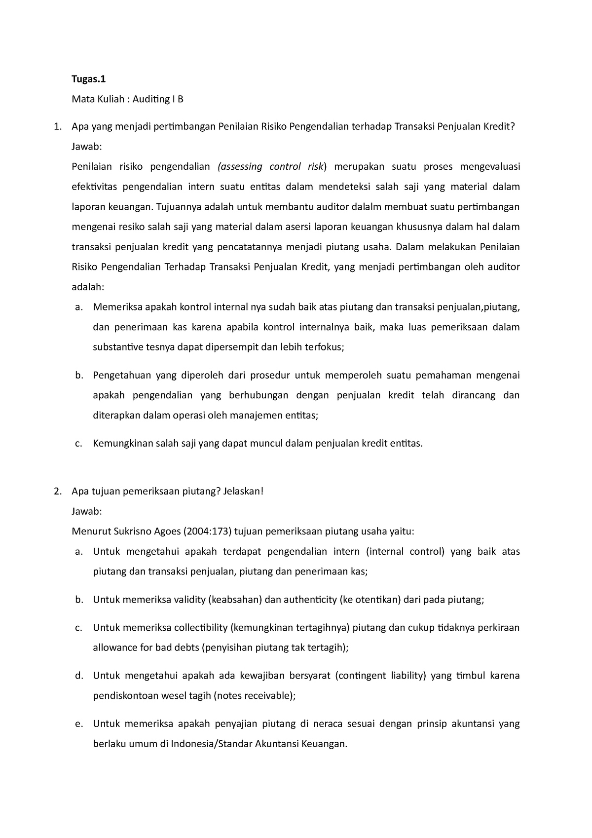 Tugas 1 Auditing I B - Tugas. Mata Kuliah : Auditing I B Apa Yang ...