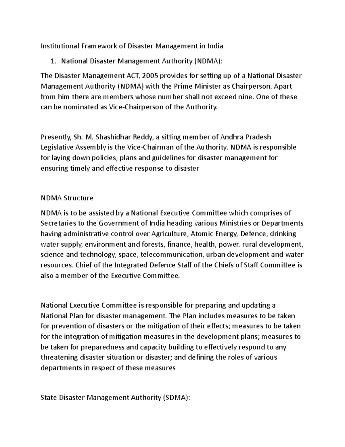 Institutional framework of disaster management - Apart from him there ...