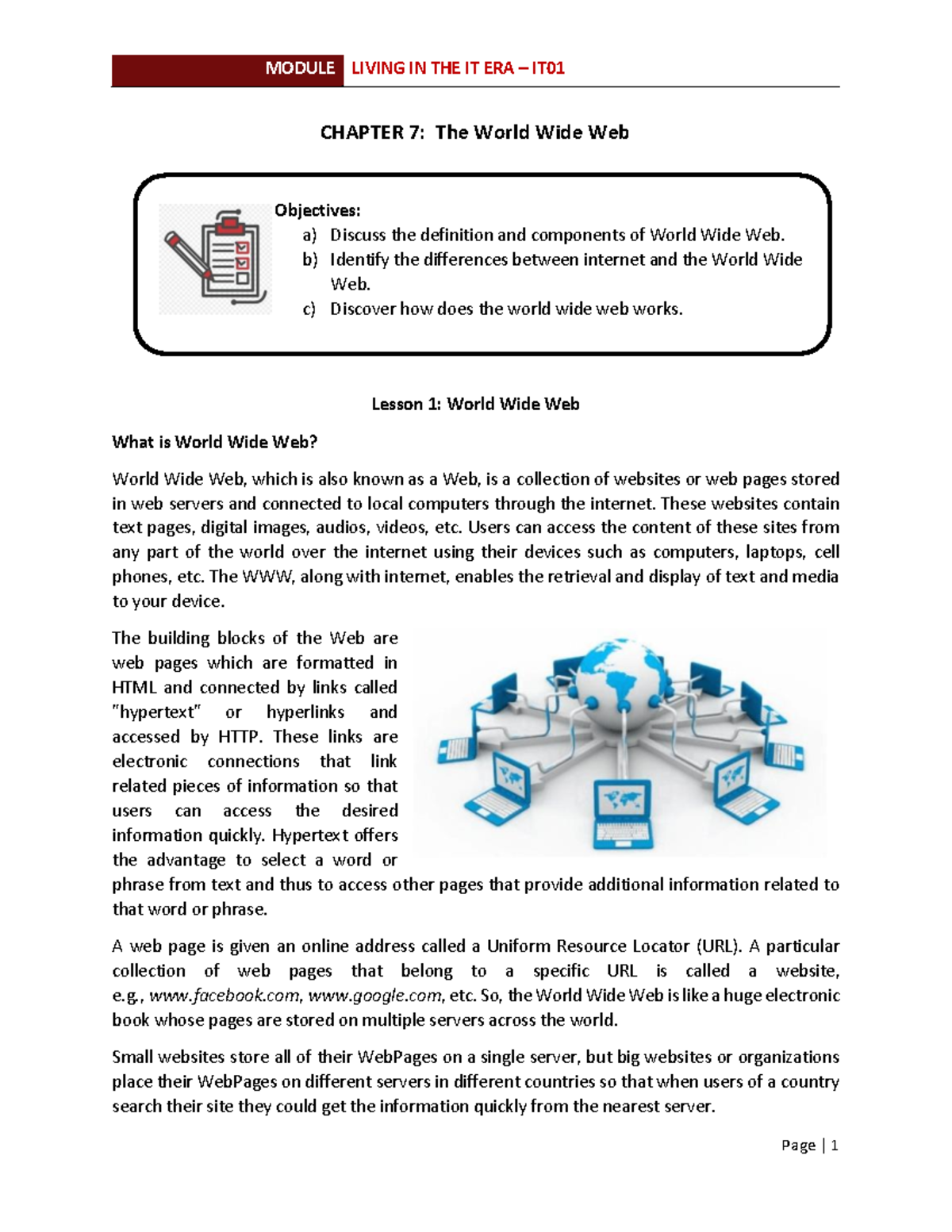 IT01 Chapter 7 - bruh - CHAPTER 7: The World Wide Web Lesson 1: World ...