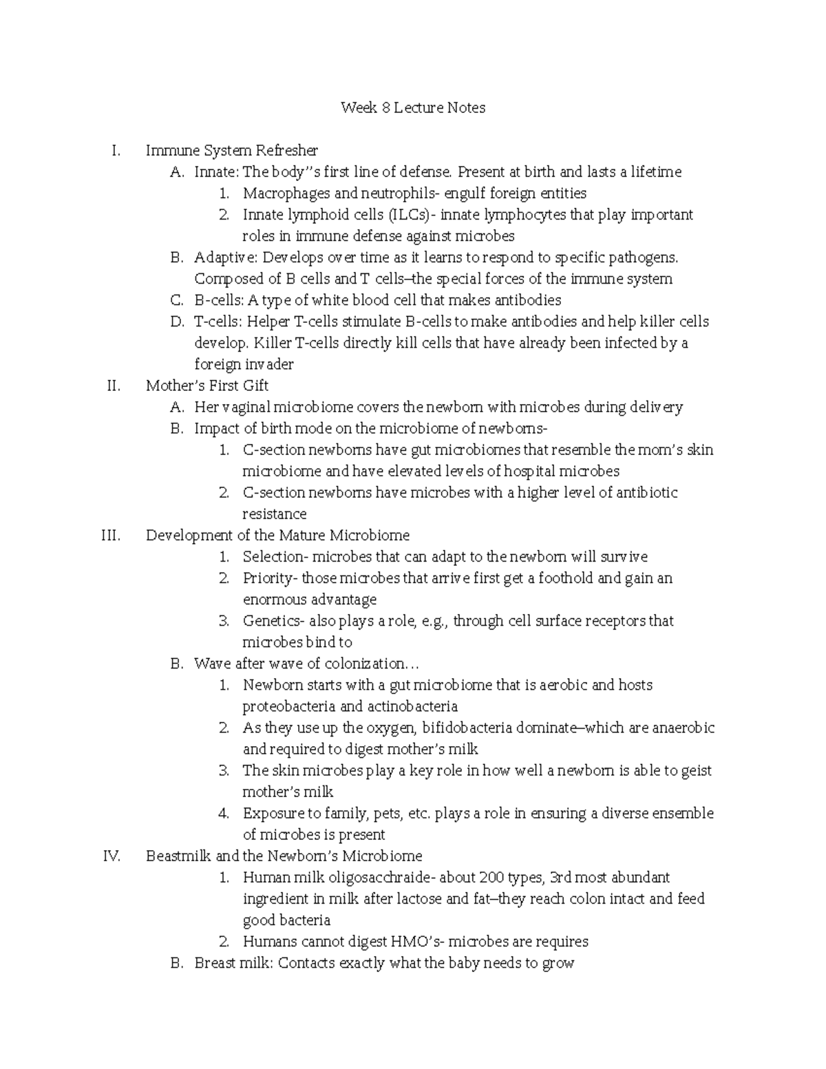 Week 8 Lecture Notes - Week 8 Lecture Notes I. Immune System Refresher ...