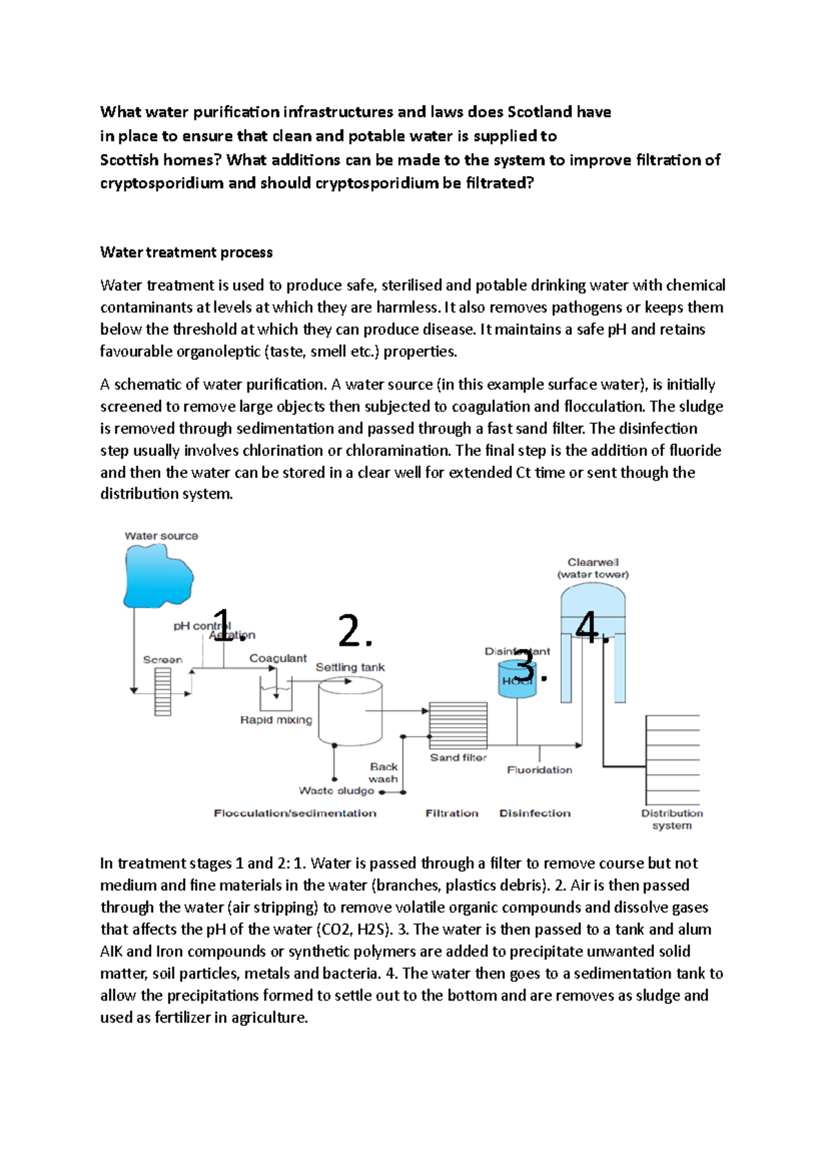 Exam question on Water Purification and its answer What water purification infrastructures and