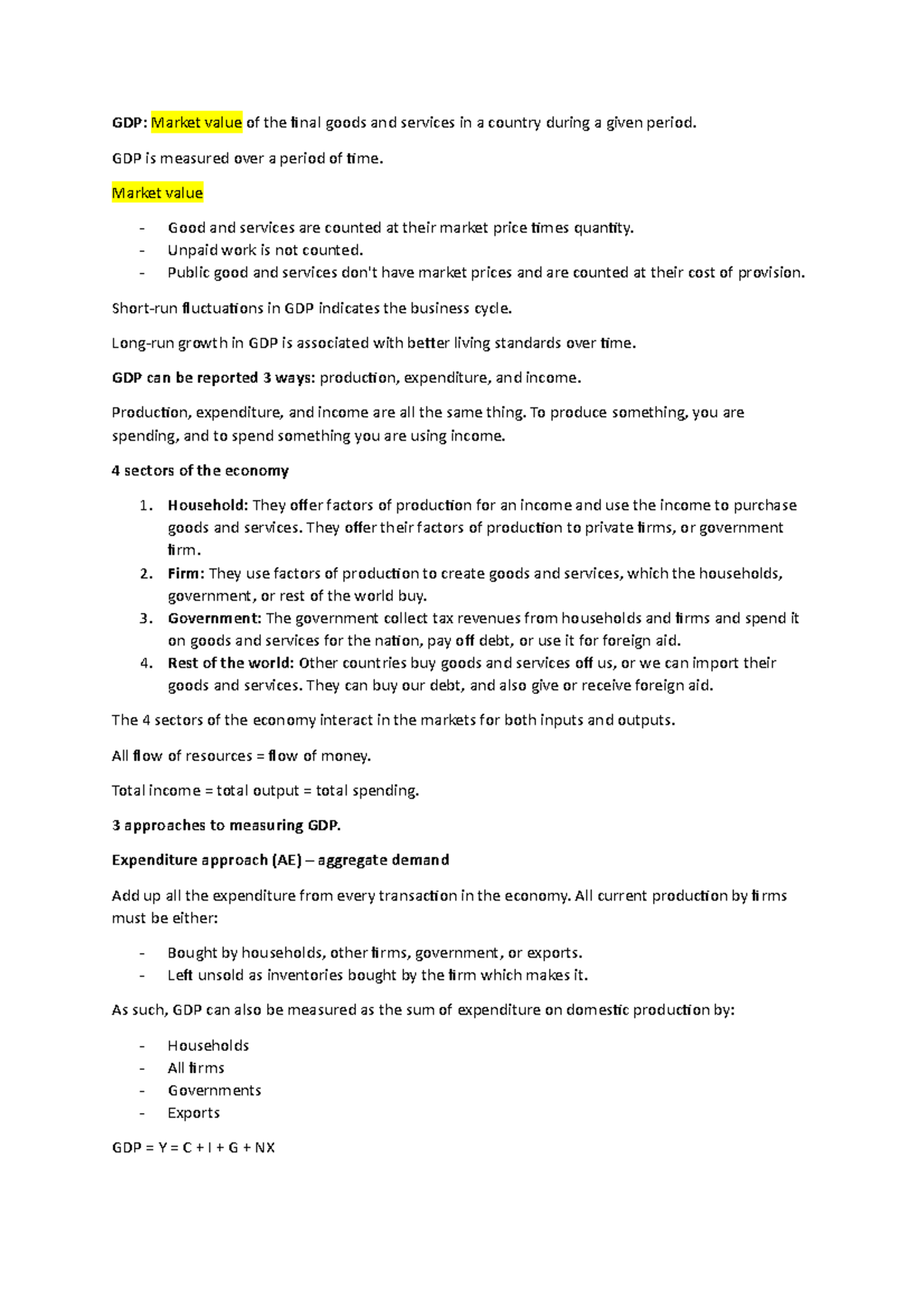 Eco notes - GDP: Market value of the final goods and services in a ...