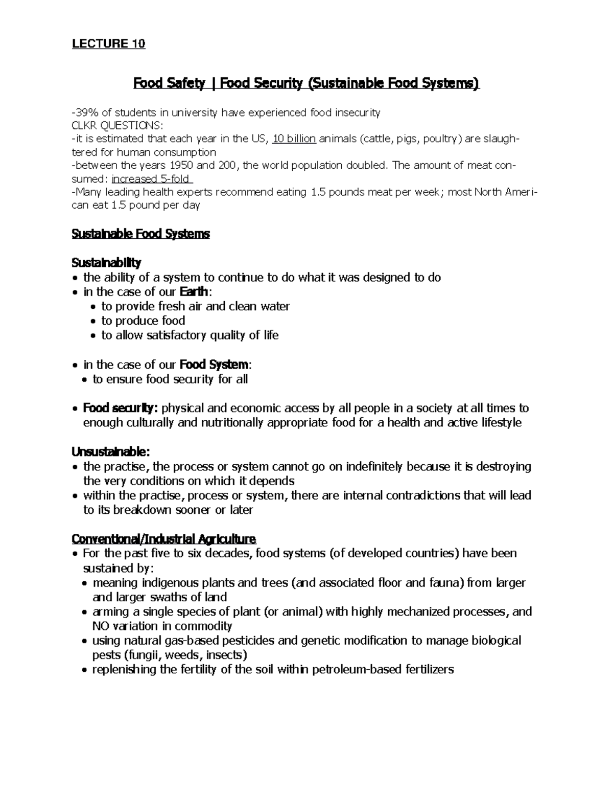 Lecture 10 - LECTURE 10 Food Safety | Food Security (Sustainable Food ...