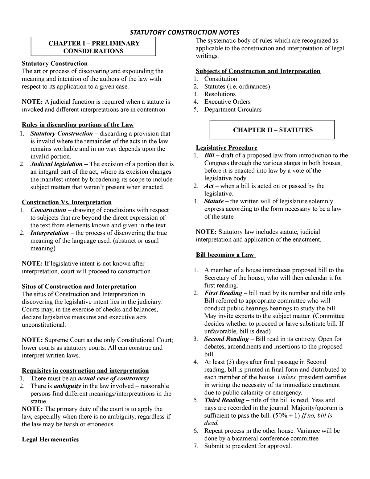 Statutory-Construction - Statutory Construction The art or process of ...