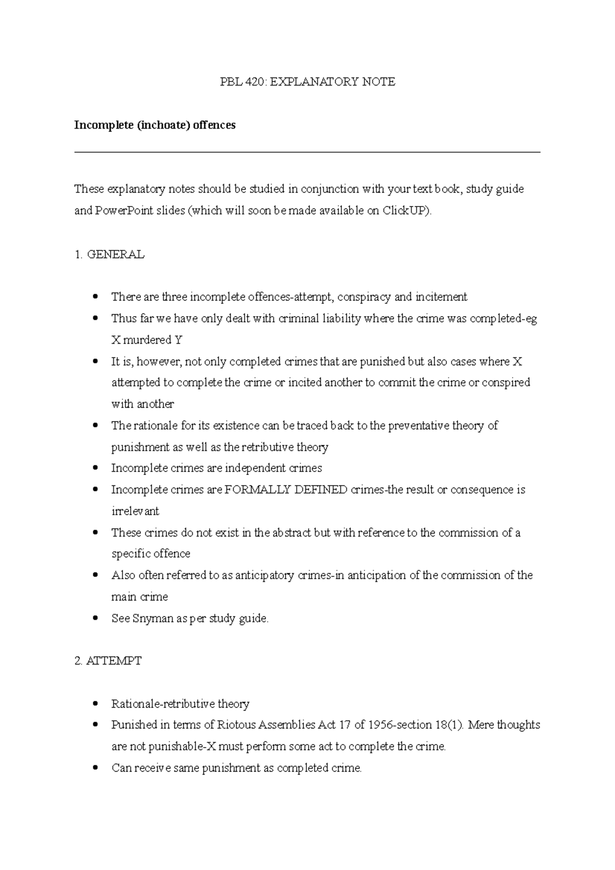 Crimes EX NOTE PBL 420 EXPLANATORY NOTE