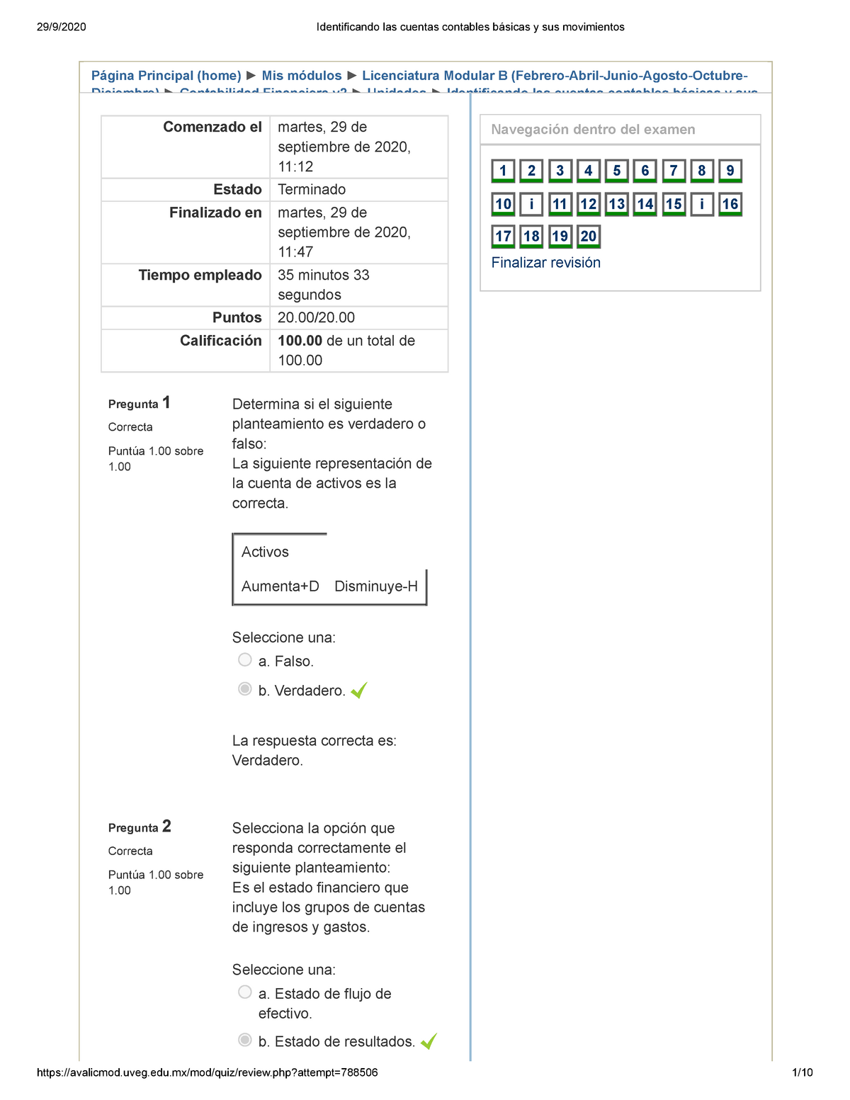 Exámen Identificando Las Cuentas Contables Contabilidad Financiera UVEG ...