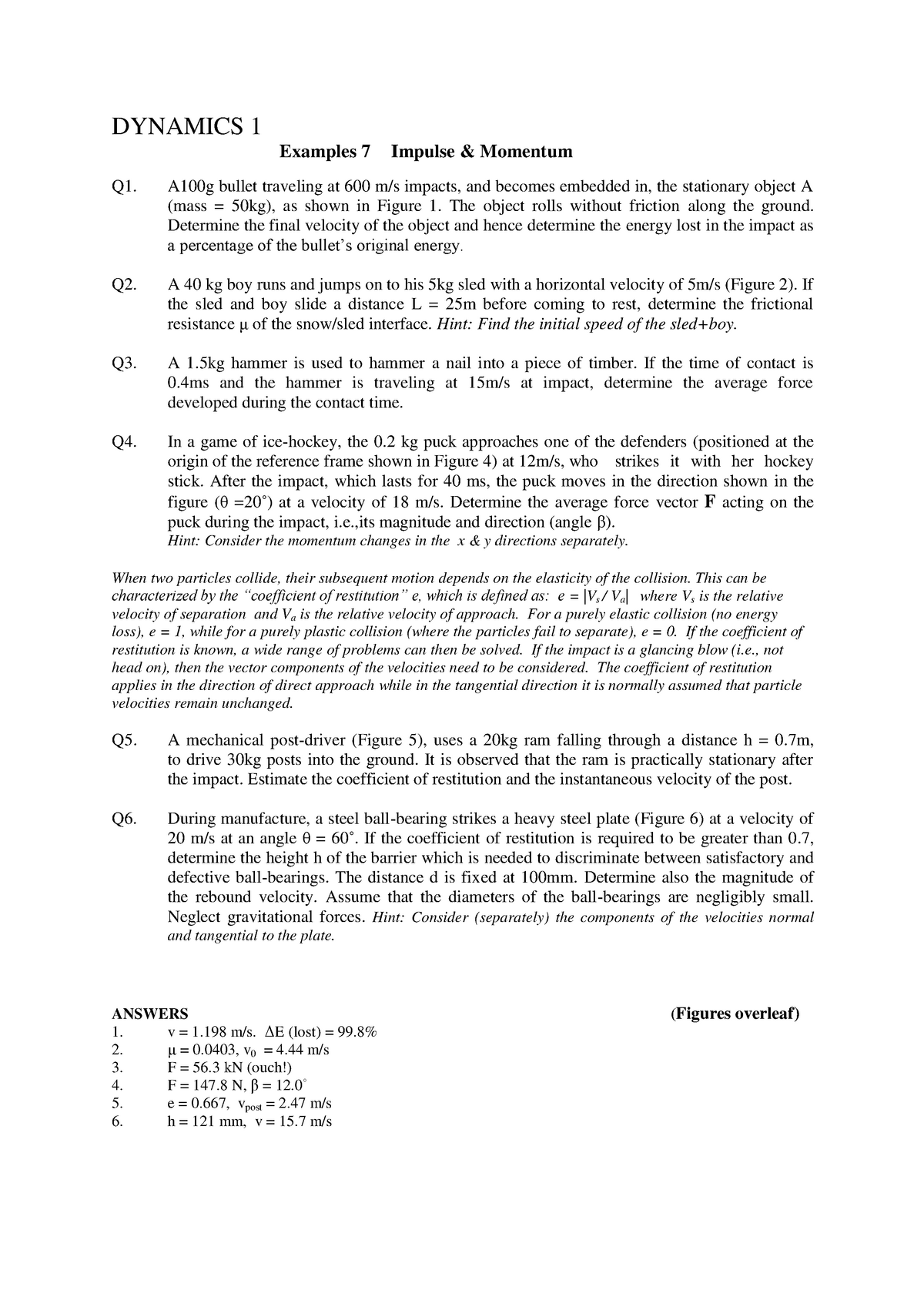 Tutorial 7 Dynamics 1 Eng1062 Studocu