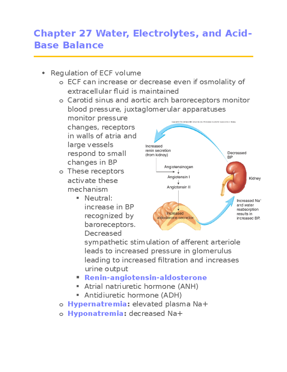 Chapter 27 Water balance, electrolytes, acid base - Chapter 27 Water ...