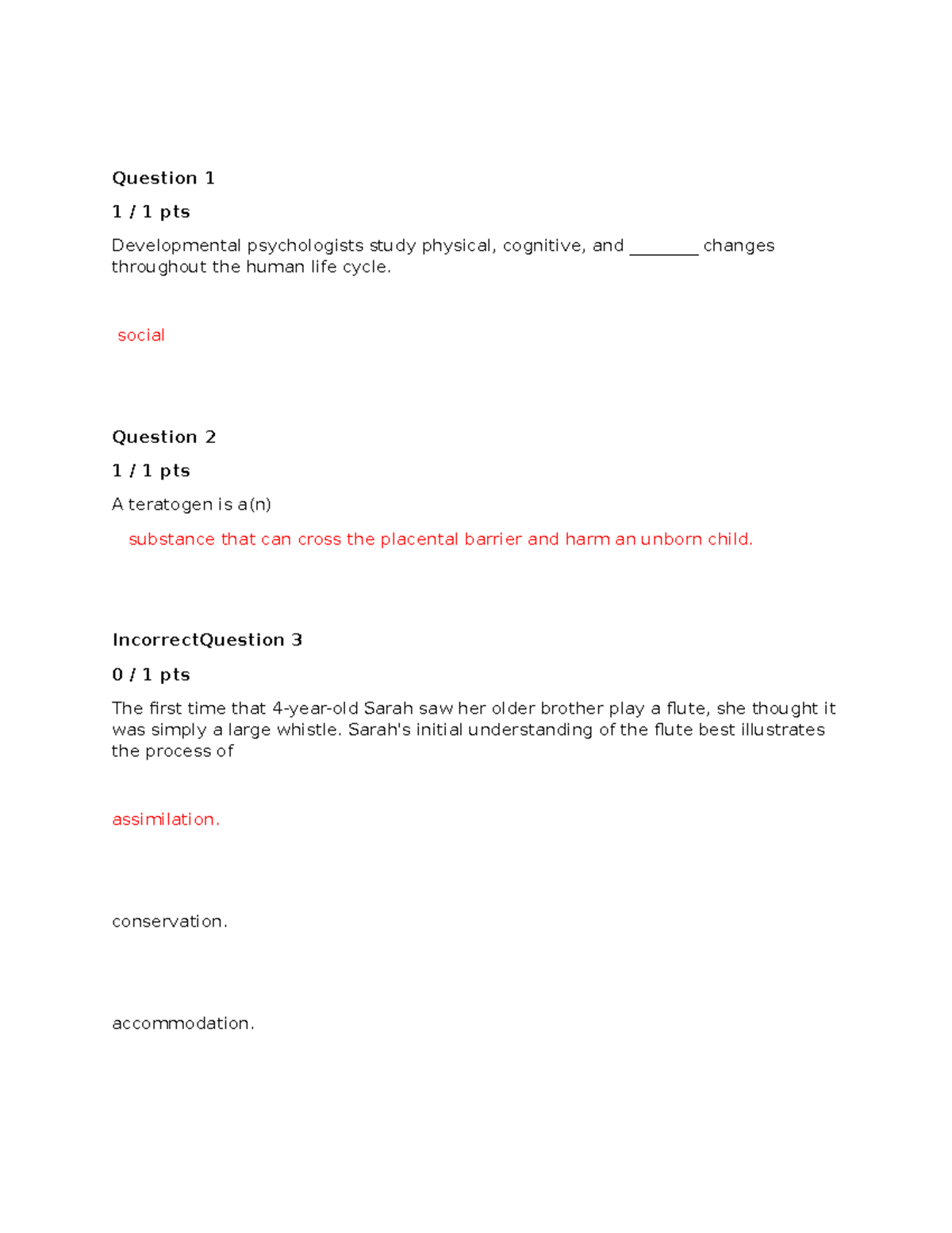 Developmental Quiz - study materials - Question 1 1 / 1 pts ...