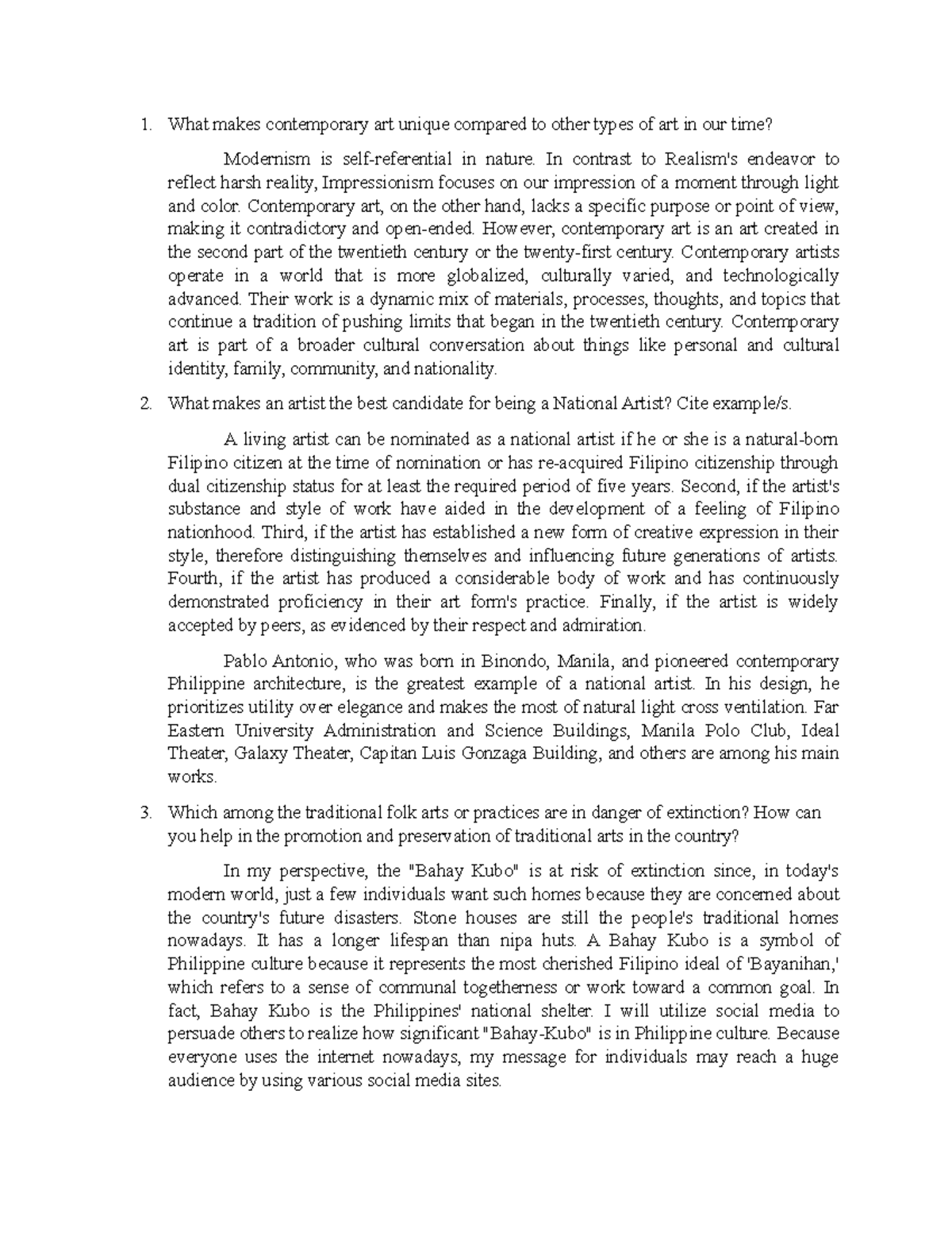 Contempo Exam What makes contemporary art unique compared to other