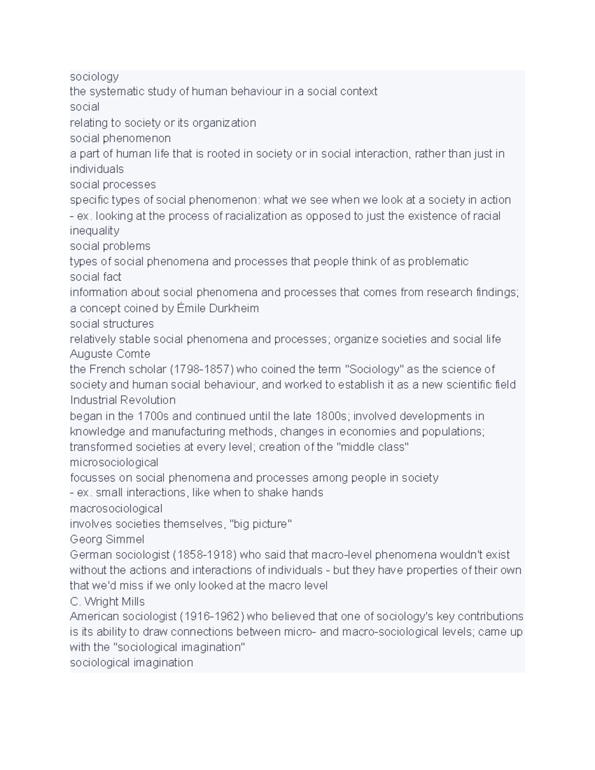 SA 150 CH 1 Vocab - sociology the systematic study of human behaviour ...