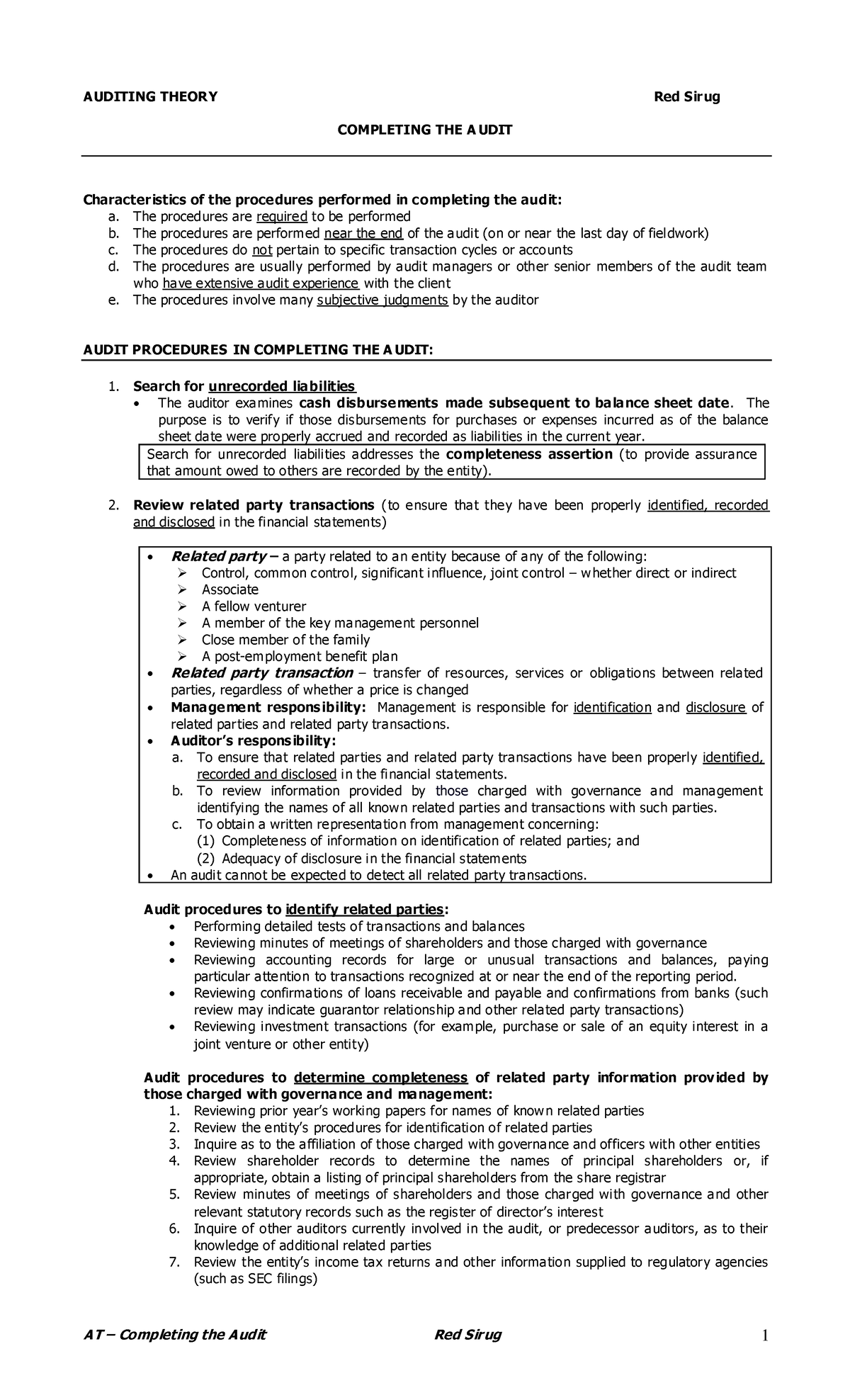 5. Completing the audit - AUDITING THEORY Red Sir ug COMPLETING THE A ...
