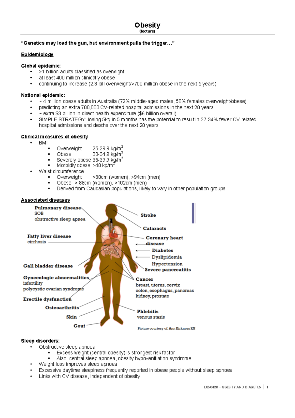 UOW EXSC420 - Obesity & Diabetes Notes - Obesity (lecture) “Genetics ...