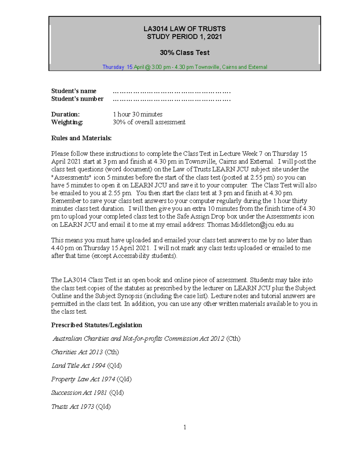 2021 LA3014 Class Test LA3014 LAW OF TRUSTS STUDY PERIOD 1 2021 30 2021-la3014-class-test-la3014-law-of-trusts-study-period-1-2021-30
