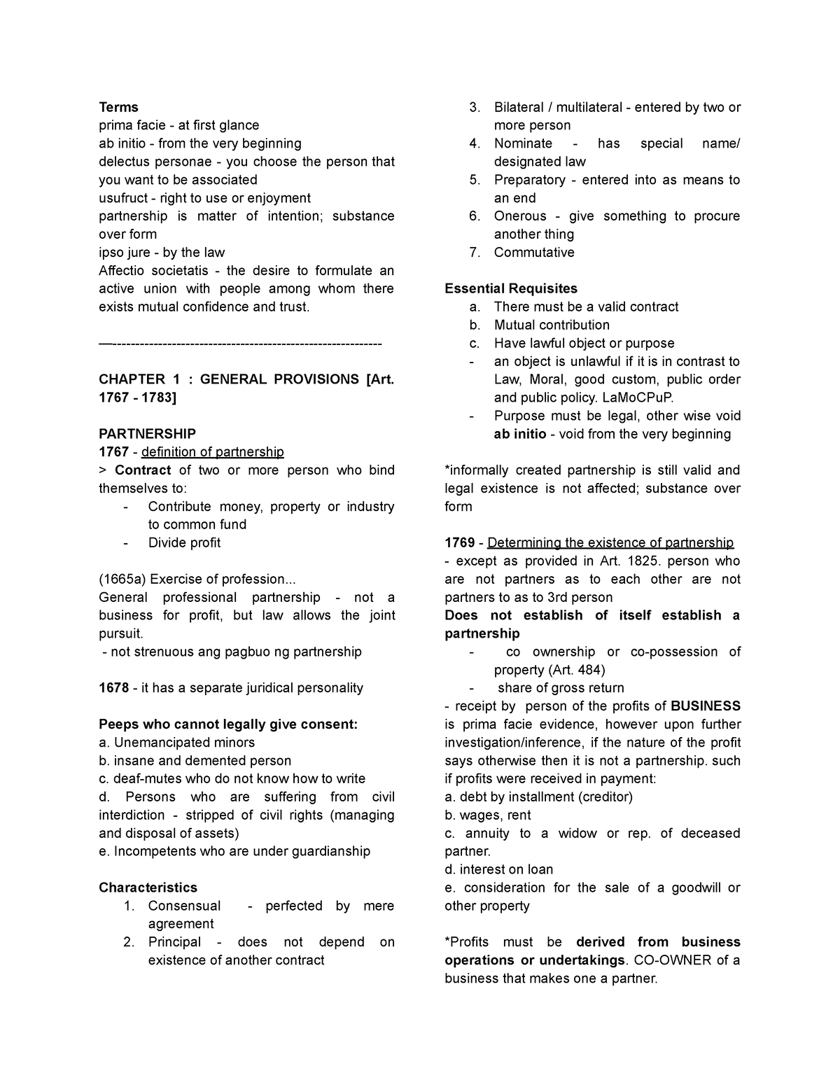 Partnership Chapter 1 - 2 - Terms prima facie - at first glance ab ...