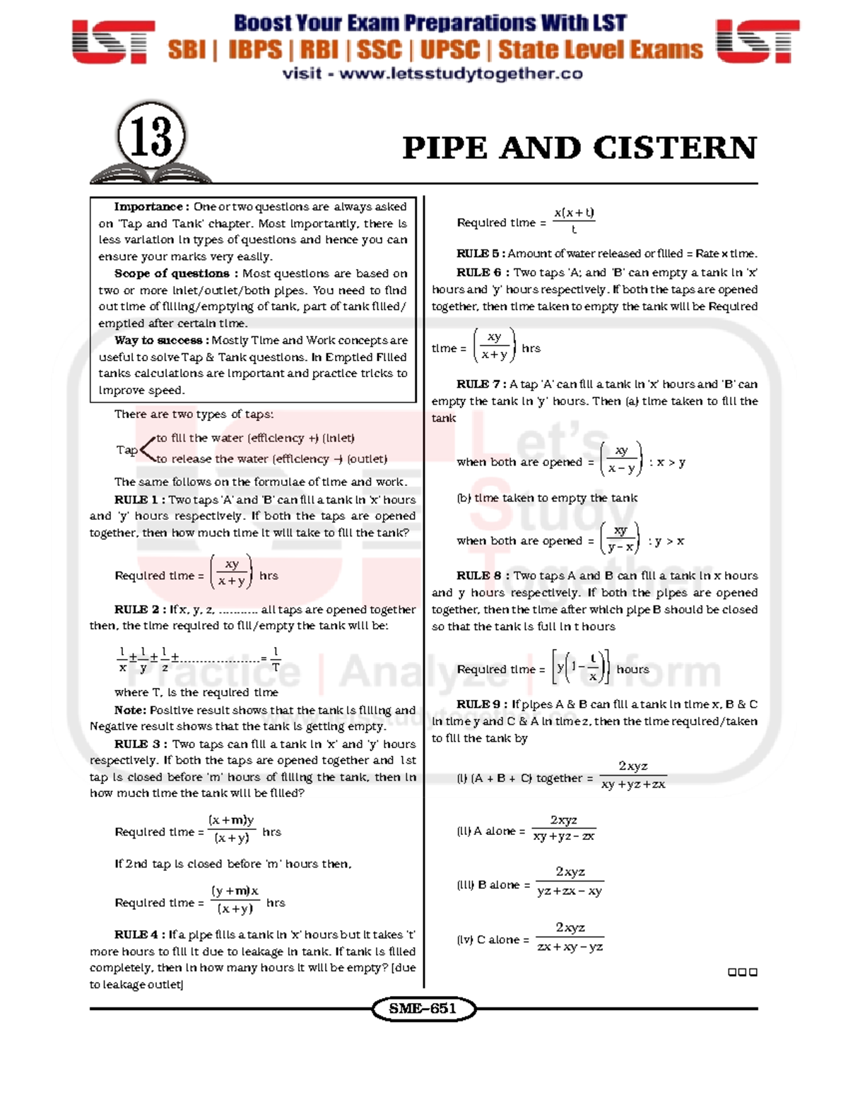 Pipe And Cistern Question With Solution Free Pdf Www Pipe And Cistern