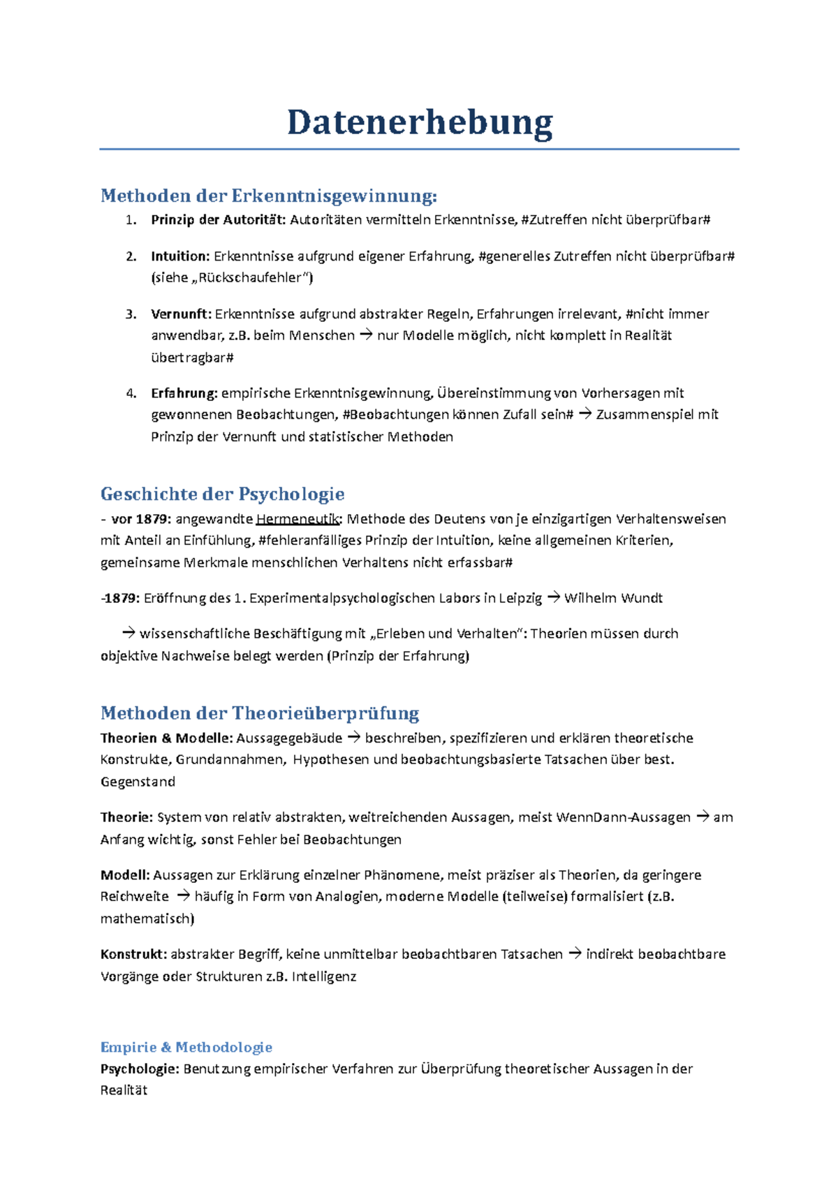 Zusammenfassung Grundlagen / Methoden der Datenerhebung: komplett - 2 ...