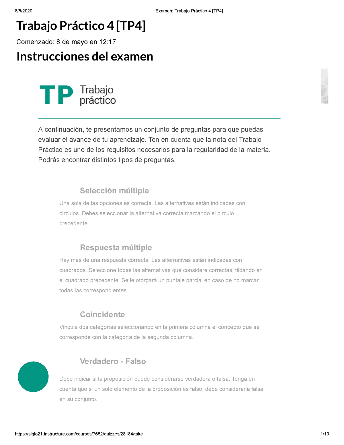 Examen Trabajo Práctico 4 [TP4] 100% 3 - Trabajo Práctico 4 [TP4 ...