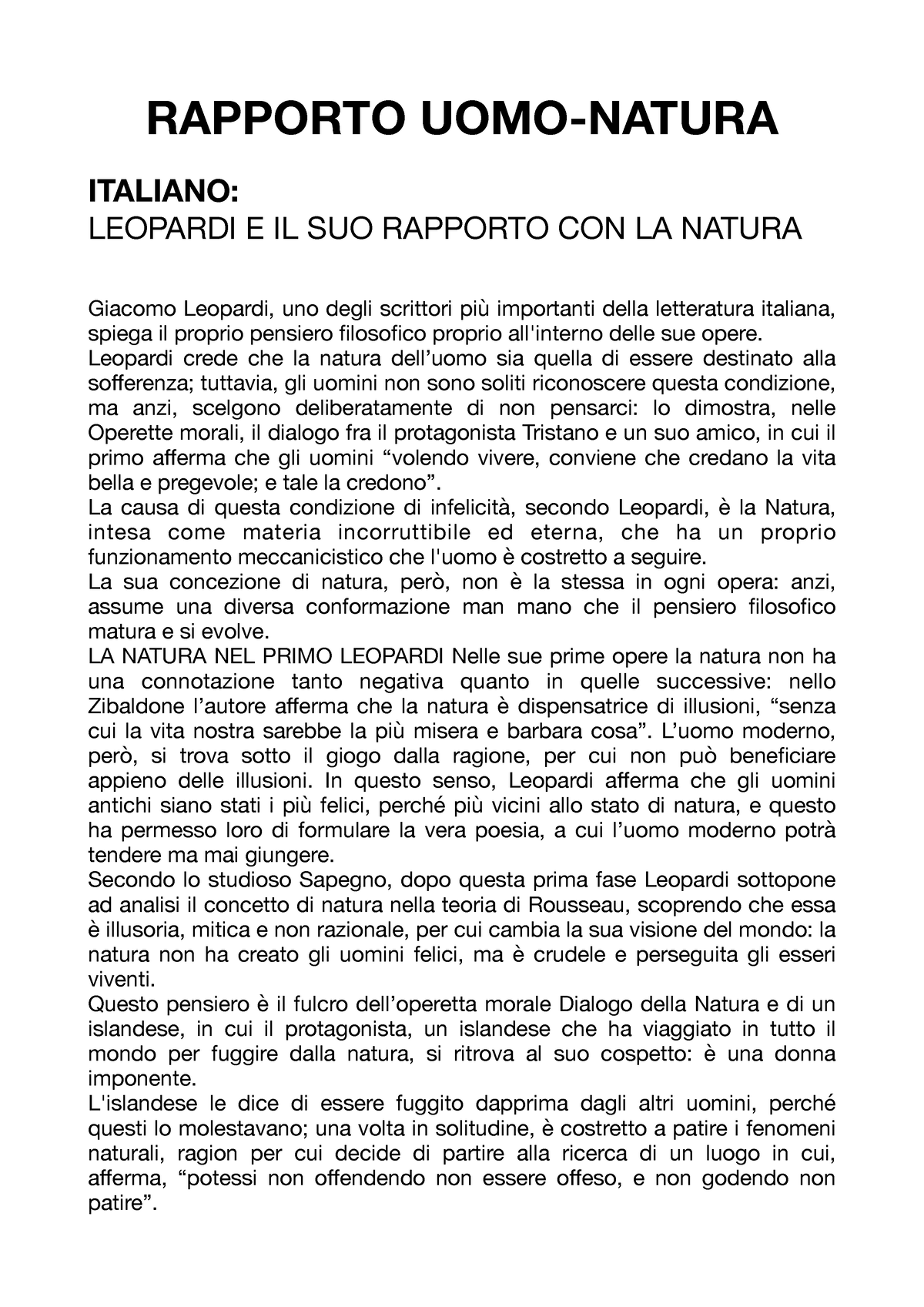 Rapporto UOMO- Natura - appunti multidciplinari per la maturità ...