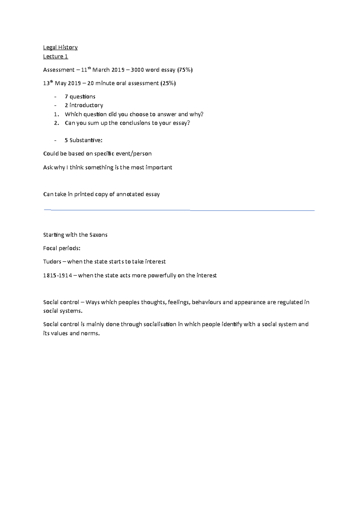 Legal History Notes - Legal History Lecture 1 Assessment – 11th March ...
