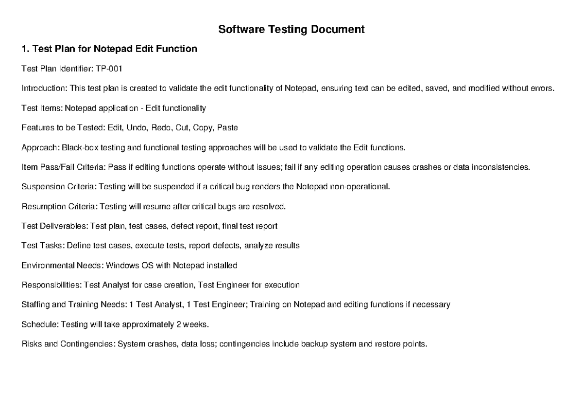 Software Testing Document Landscape - Software Testing Document 1. Test ...