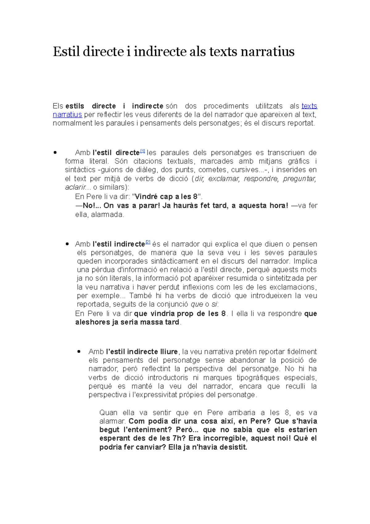 Estil directe i estil indirecte - Estil directe i indirecte als texts ...