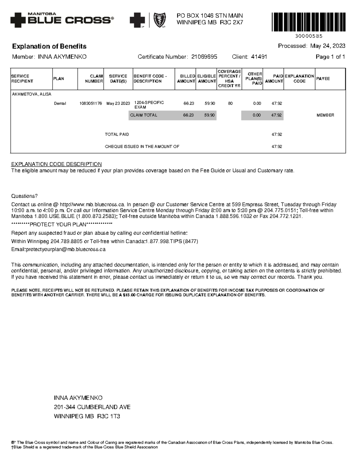 CPS Document - njjj - PO BOX 1046 STN MAIN WINNIPEG MB R3C 2X Page 1 of ...