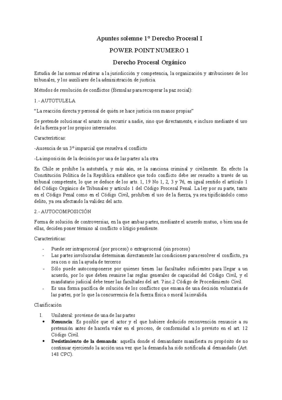 Apuntes Derecho Procesal I - Apuntes Solemne 1° Derecho Procesal I ...