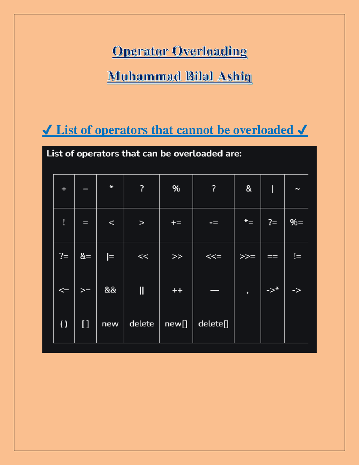 Operators Overloading C++ - List of operators that cannot be overloaded ...