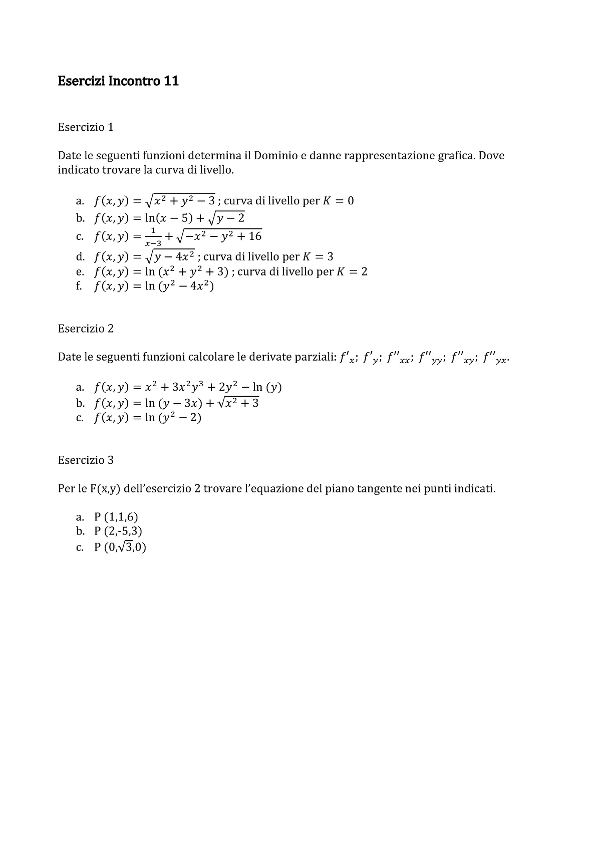 Esercizi Incontro 11 - Esercitazione Matematica 2 Del Tutorato ...