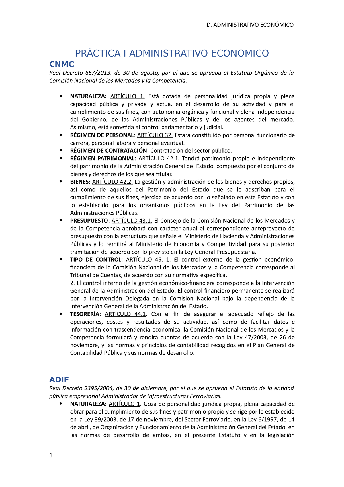 PrÁ Ctica I Administrativo PrÁctica I Administrativo Economico Cnmc Real Decreto 6572013 De 3216