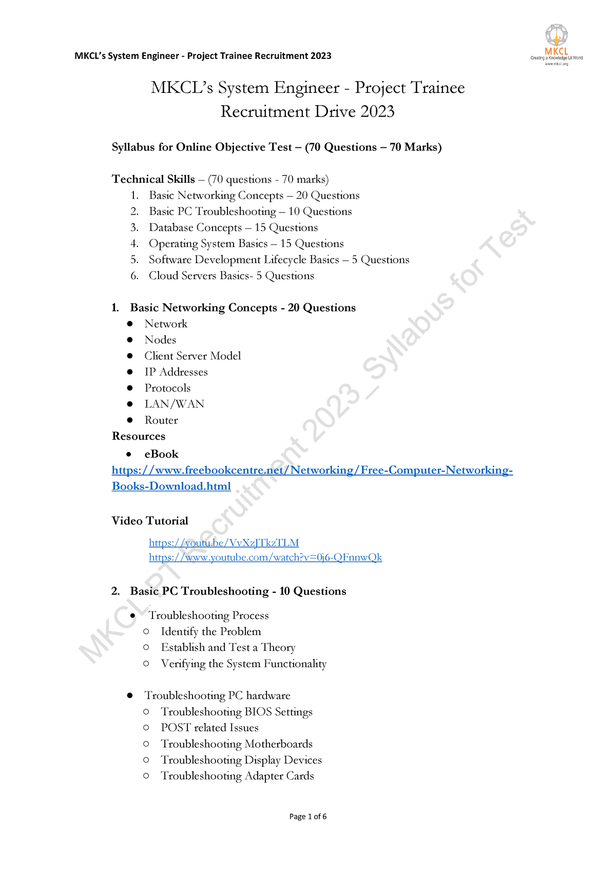 MKCL System Engineer PT2023 Syllabus - MKCL’s System Engineer - Project ...