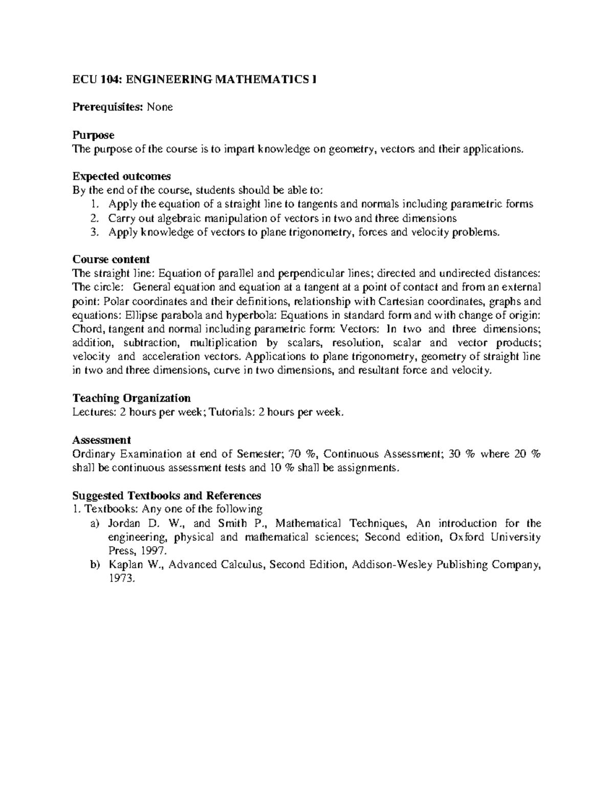 ECU104 and ECU105 Study material ECU 104 ENGINEERING MATHEMATICS I